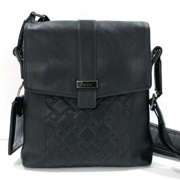 TUMI Ticon Black Leather Map Messenger Bag - Picture 1 of 8